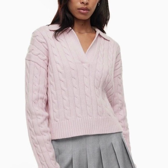 Aritzia Sweaters - Aritzia Sunday Best Pink Cable Knit Academia V-Neck Collar Lottie Sweater NWOT